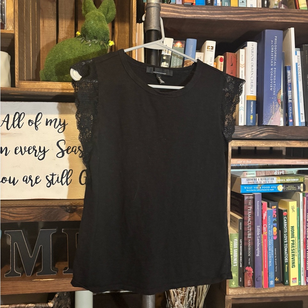 White House Black Market Black Lace Sleeve Blouse